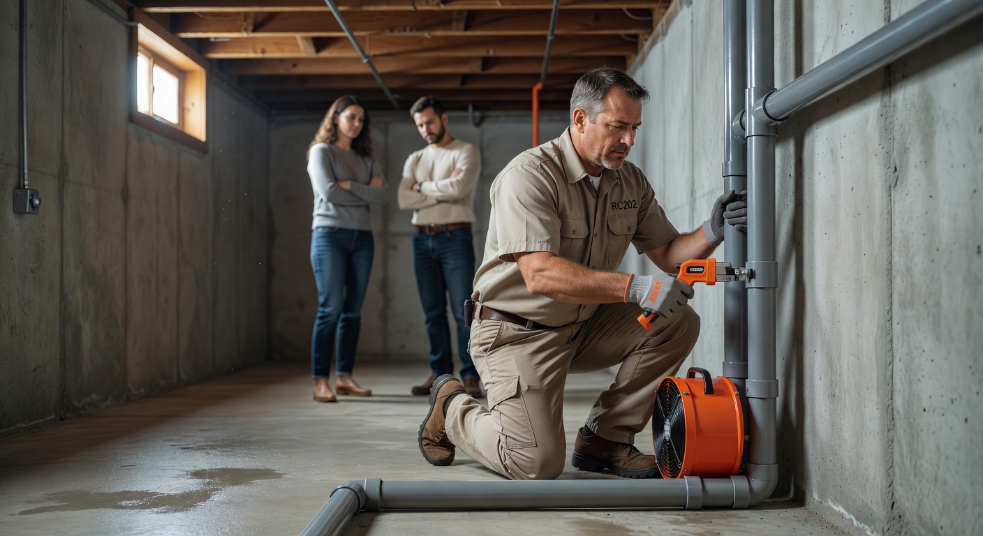 radon mitigation fan PVC pipe basement installation