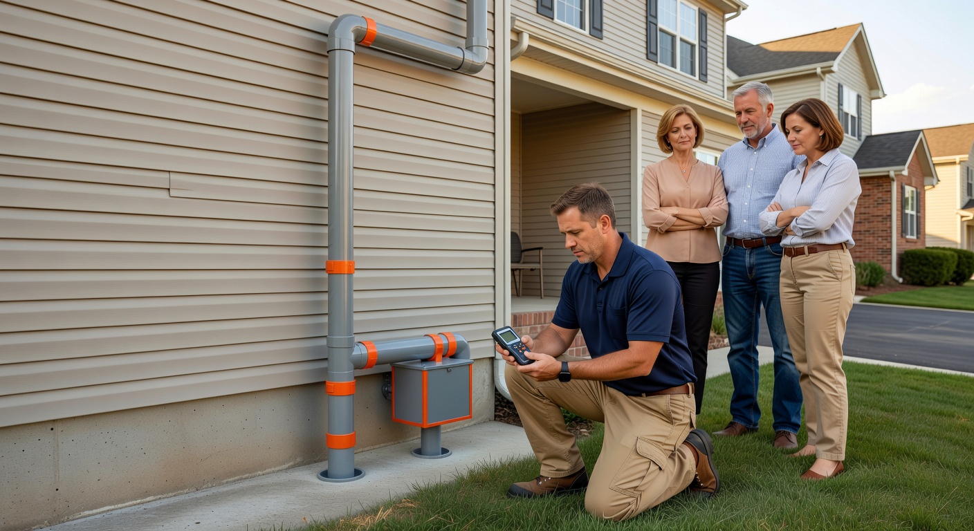 radon fan PVC pipe mitigation system exterior home