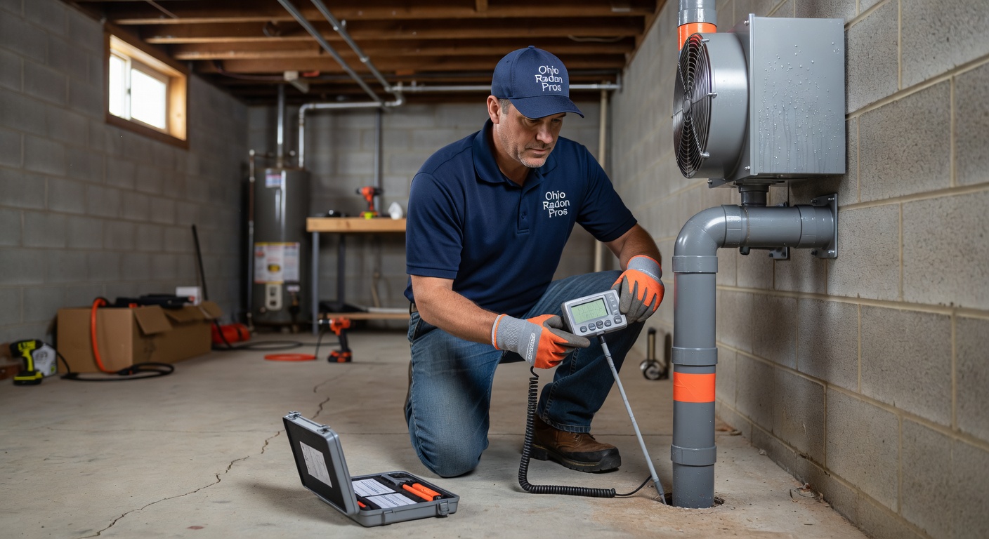 radon technician testing equipment Ohio home