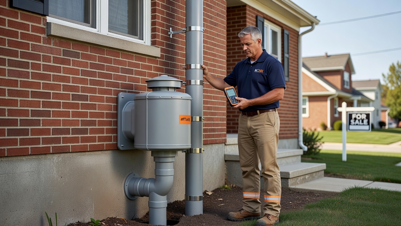 radon mitigation PVC pipe fan exterior wall Ohio house