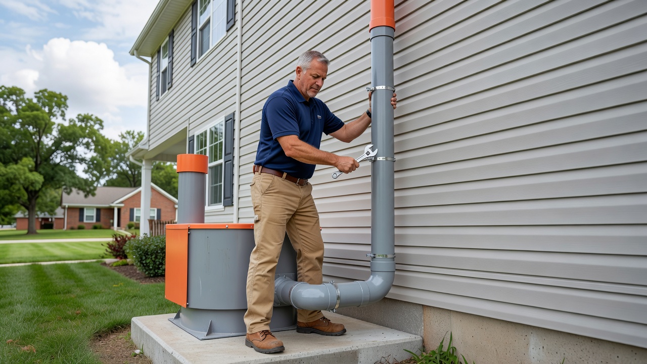 radon mitigation fan PVC pipe exterior installation