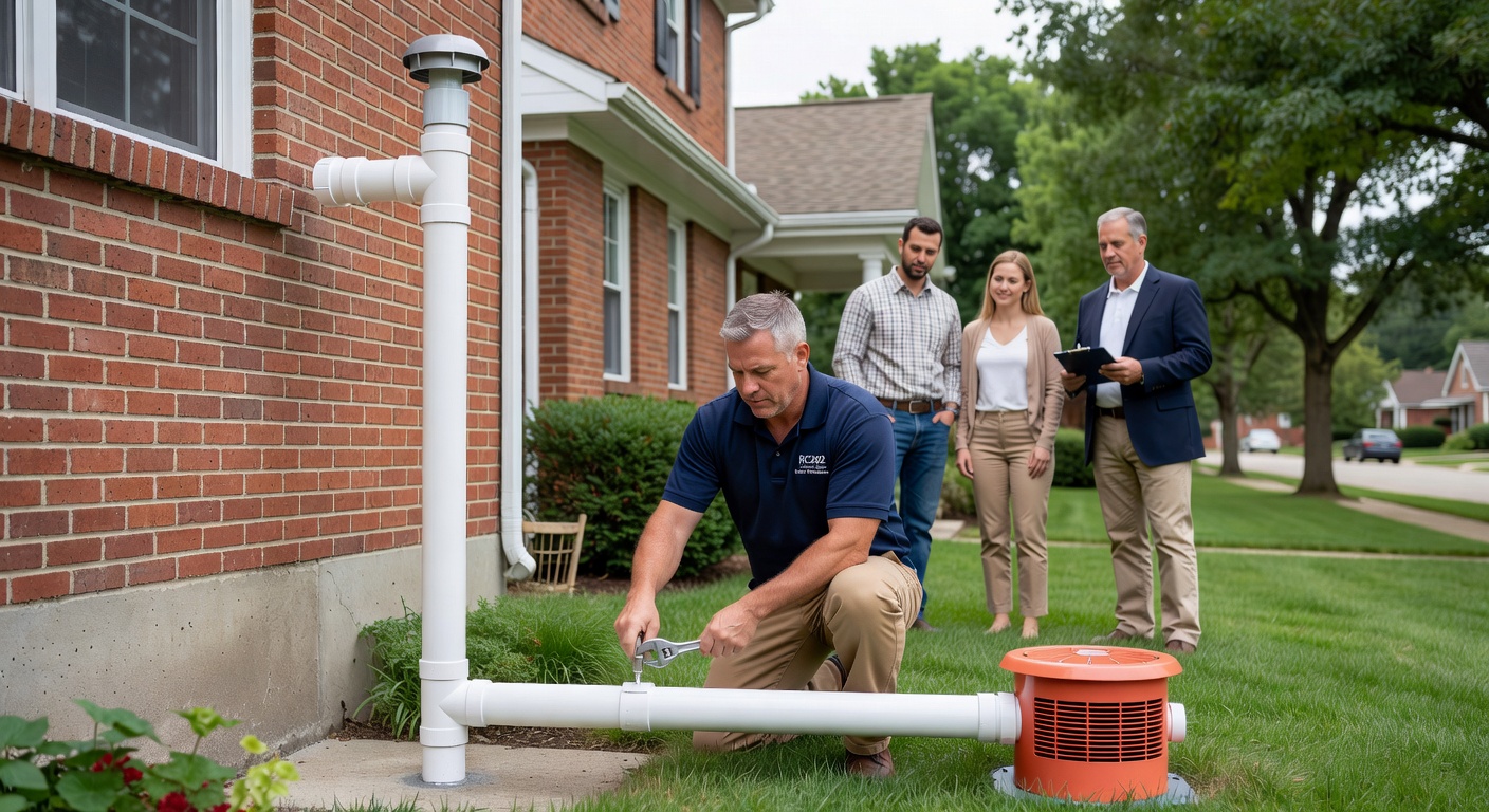 radon mitigation system PVC pipe exterior Ohio house