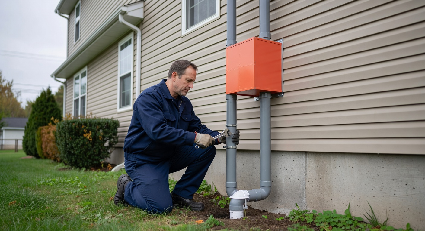 radon mitigation fan PVC pipe exterior installation