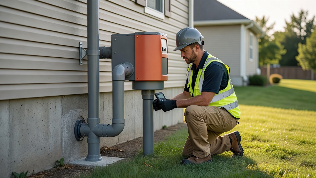 radon mitigation fan PVC pipe exterior home installation