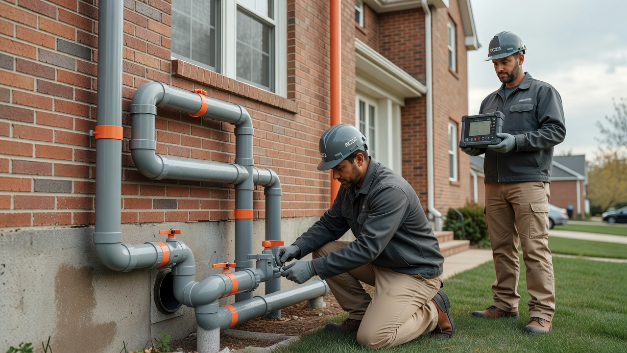 radon mitigation PVC pipe installation exterior home