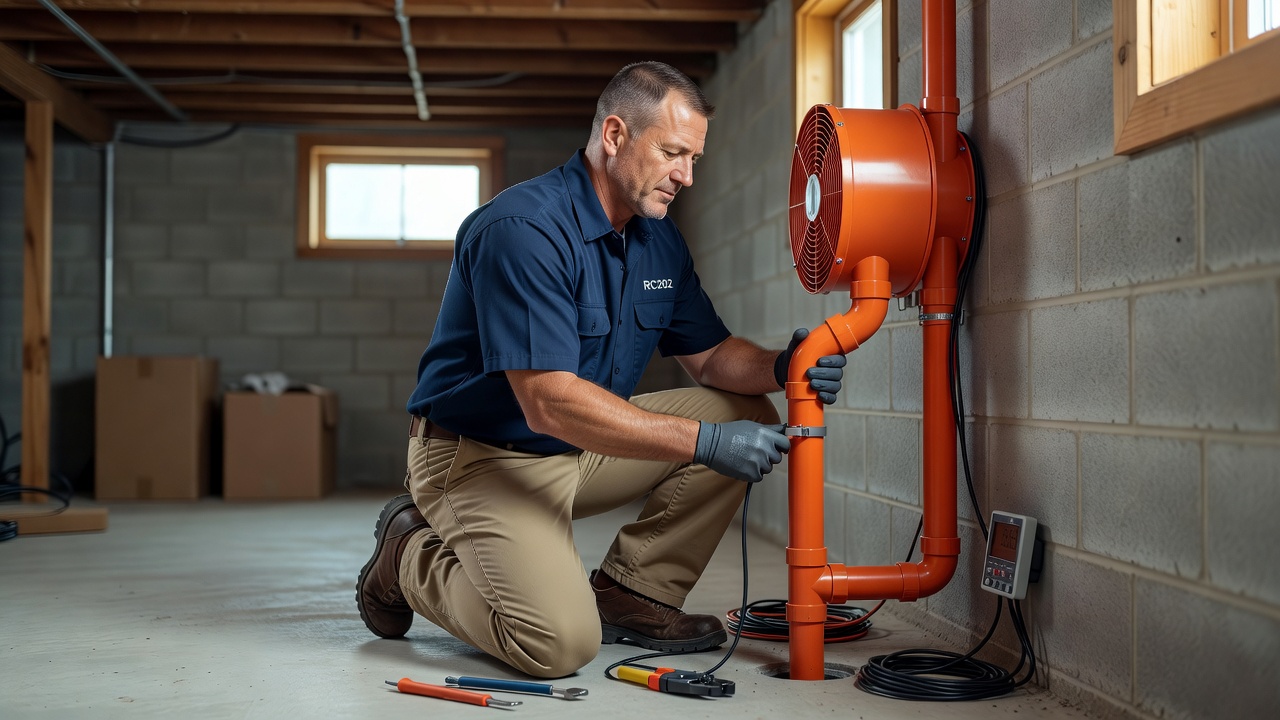 radon mitigation technician installing system Ohio