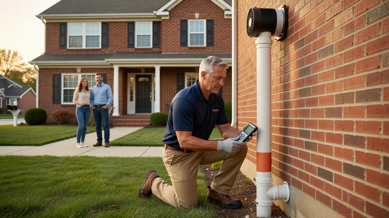 radon mitigation fan exterior pipe suburban home Ohio