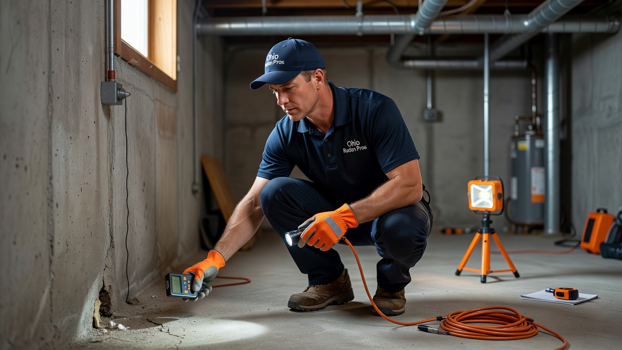 licensed radon contractor inspecting basement Ohio