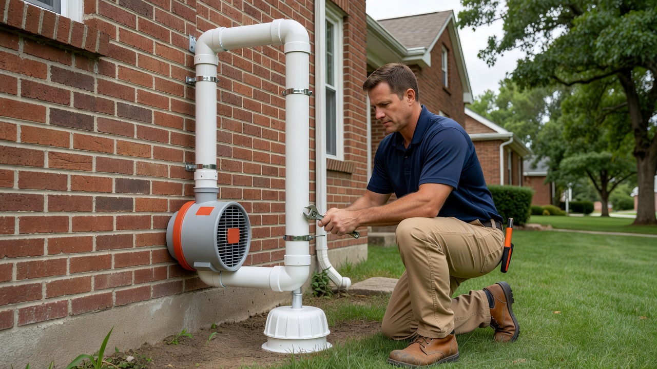 radon mitigation fan PVC pipe exterior installation Ohio house
