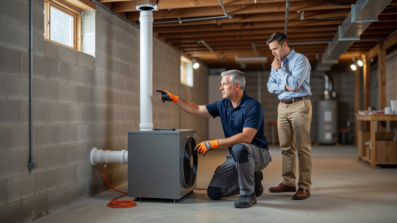 radon mitigation fan PVC pipe basement professional install