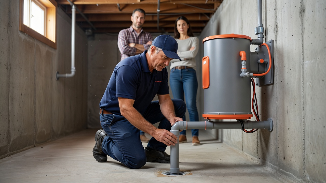 radon mitigation fan pipe basement installation