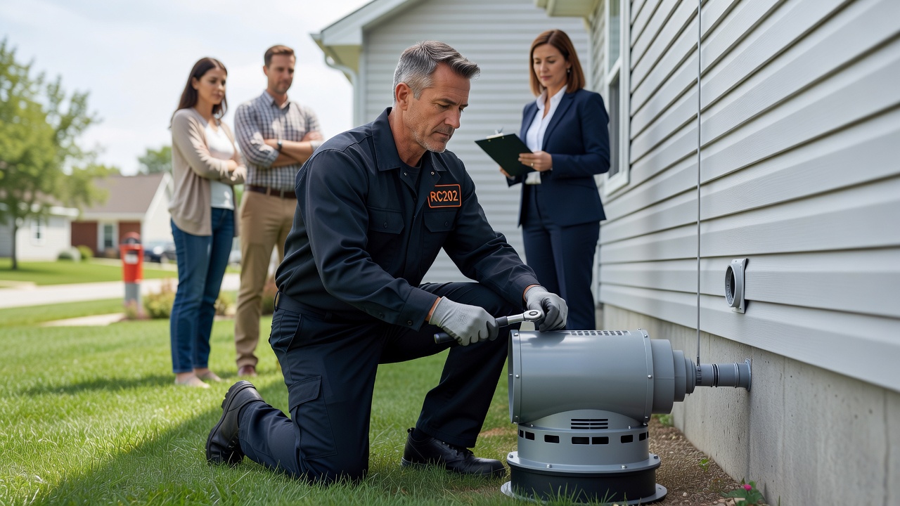 radon mitigation technician Ohio home exterior fan installation
