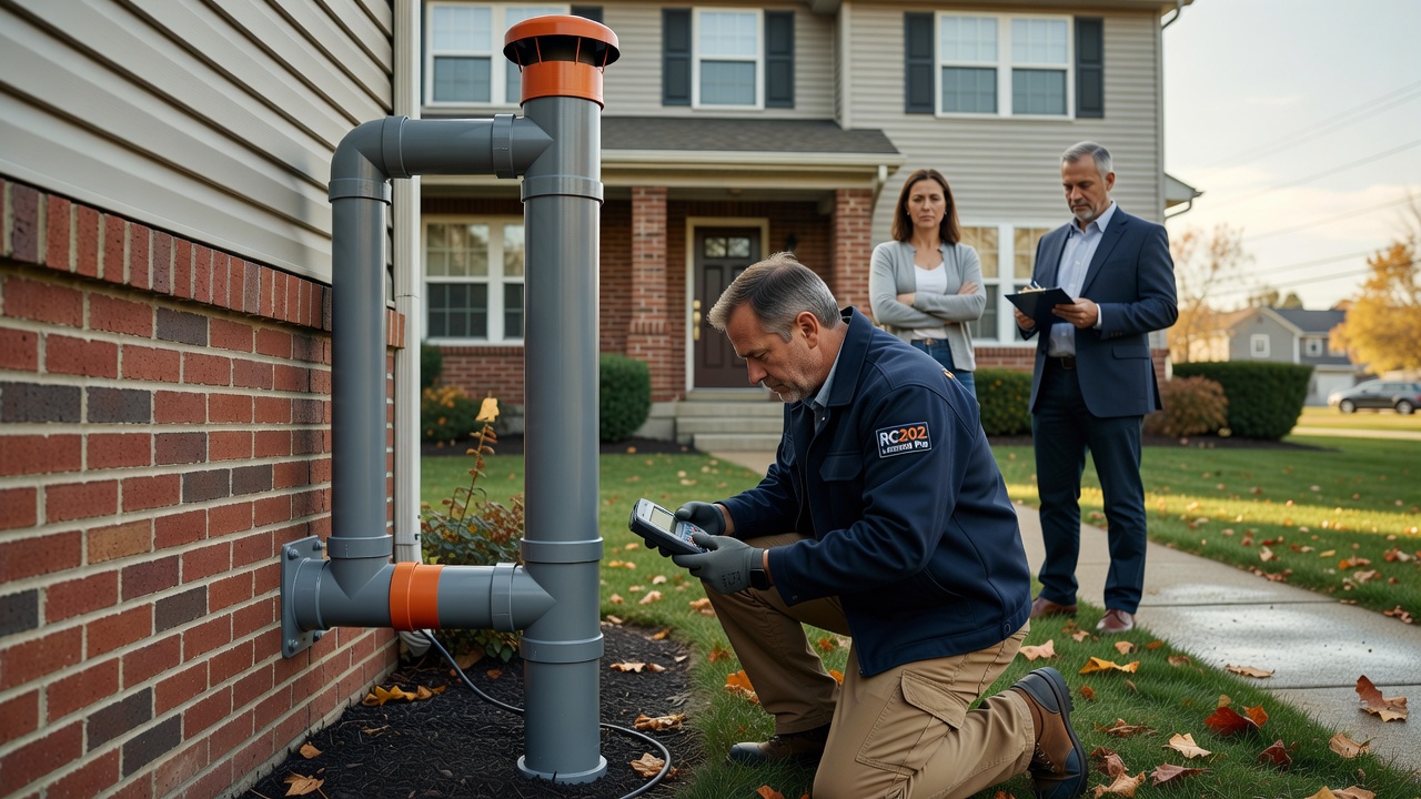 radon mitigation pipe system exterior of Ohio home