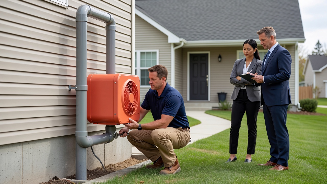 radon mitigation pipe fan exterior home installation