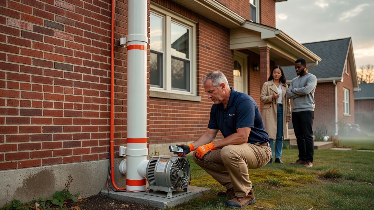 radon mitigation fan pipe exterior Ohio home