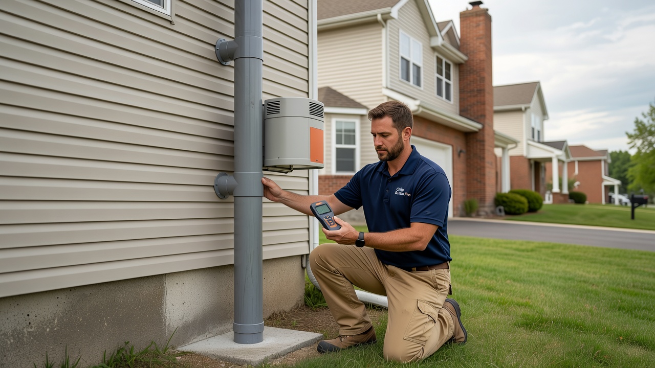 radon mitigation pipe fan exterior residential house