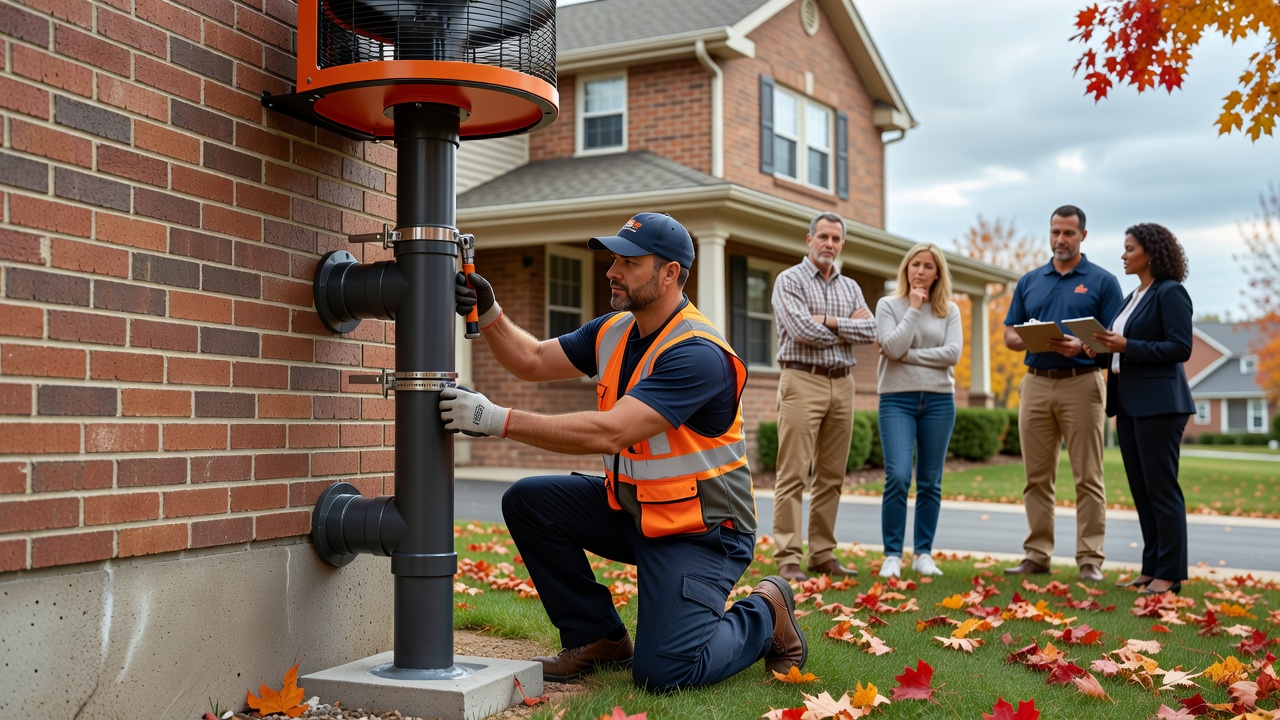 radon mitigation fan exterior pipe installation