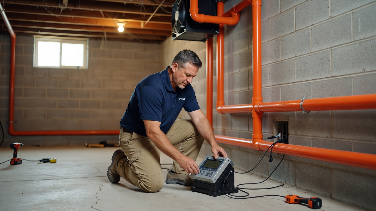 radon technician testing equipment Ohio home
