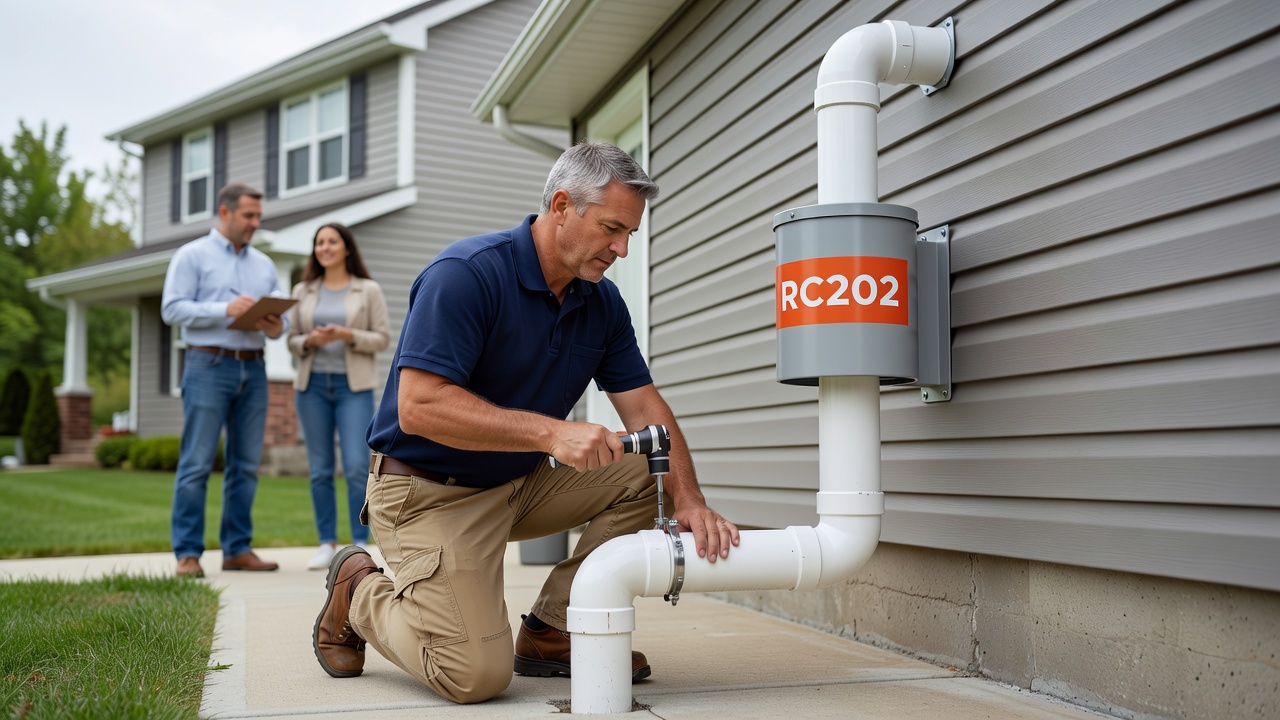 radon mitigation fan PVC pipe exterior home