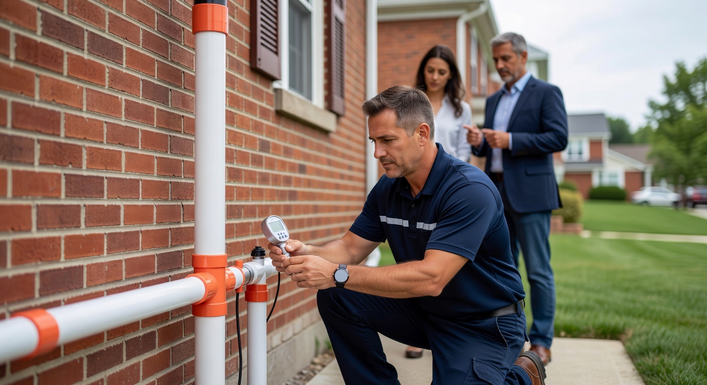 radon mitigation PVC pipe system exterior wall Ohio home