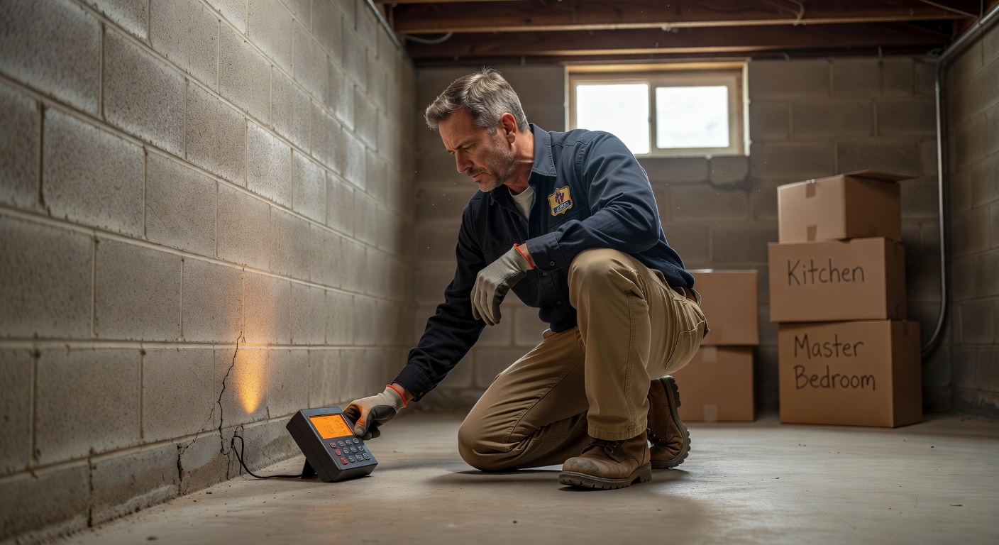 radon mitigation contractor inspecting basement Ohio