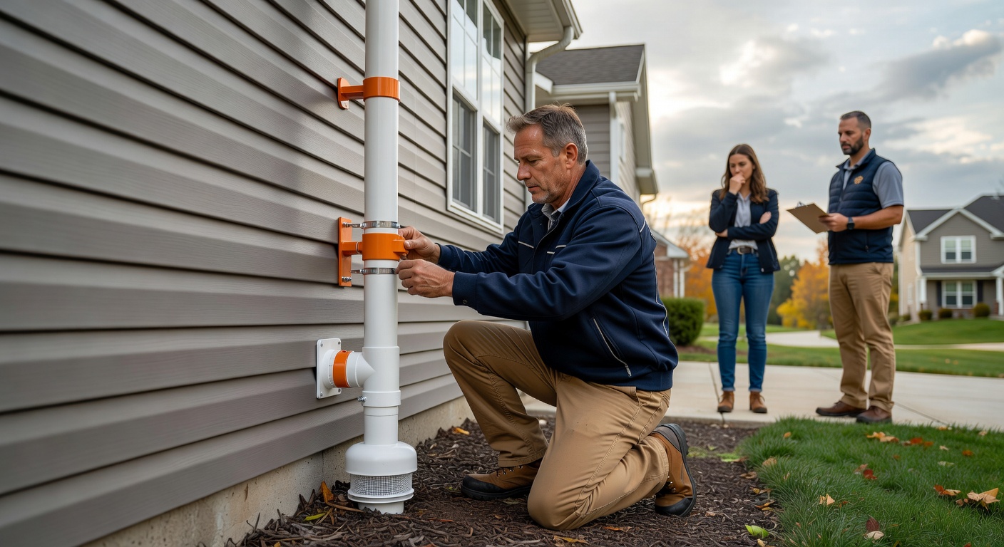 radon mitigation fan PVC pipe exterior house
