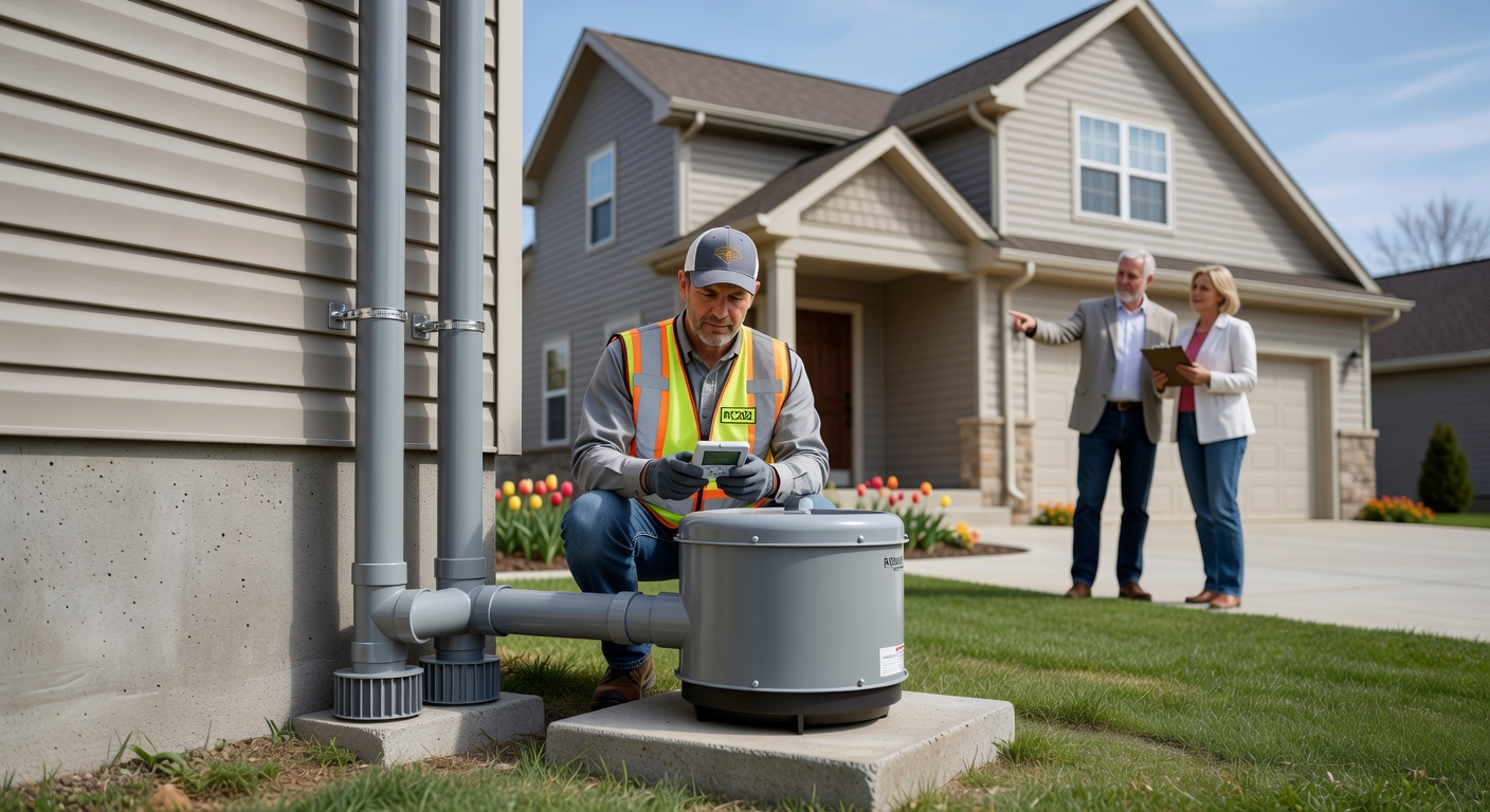 radon mitigation fan PVC pipe exterior installation home