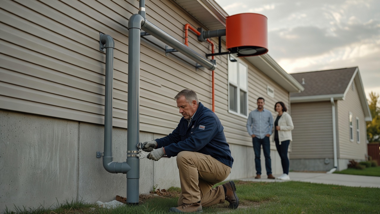 radon mitigation fan PVC pipe exterior installation