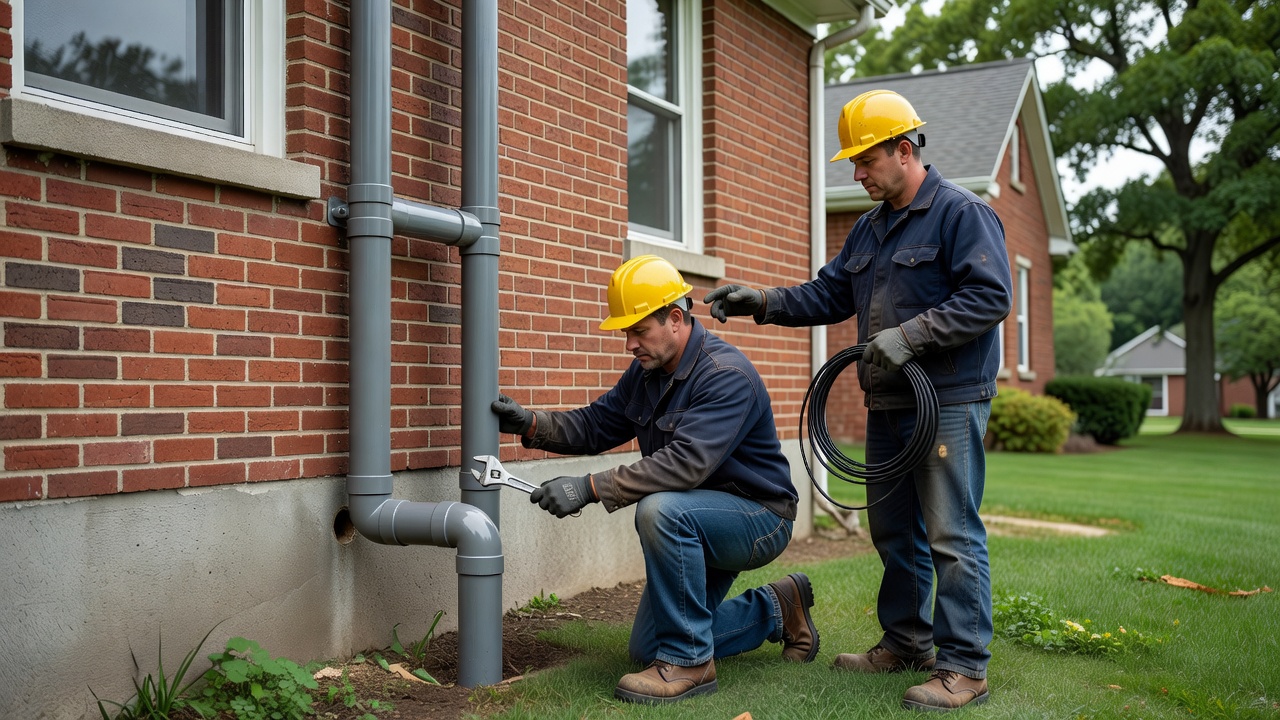 radon mitigation PVC pipe installation exterior of Ohio home