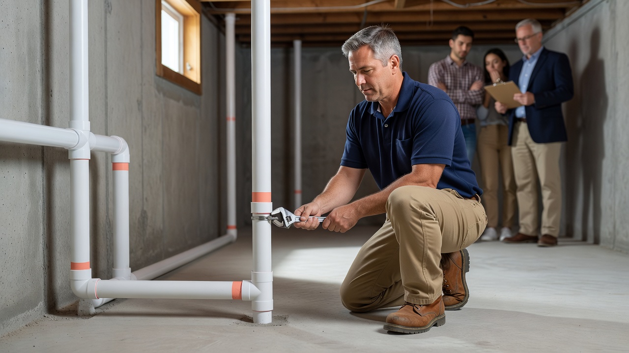 radon mitigation PVC pipe installation basement