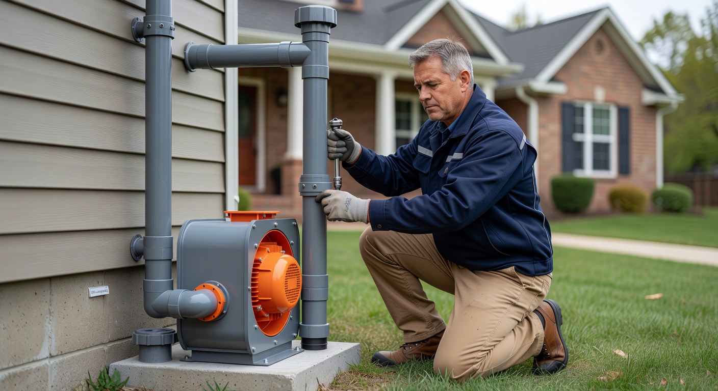 radon mitigation fan PVC pipe exterior installation