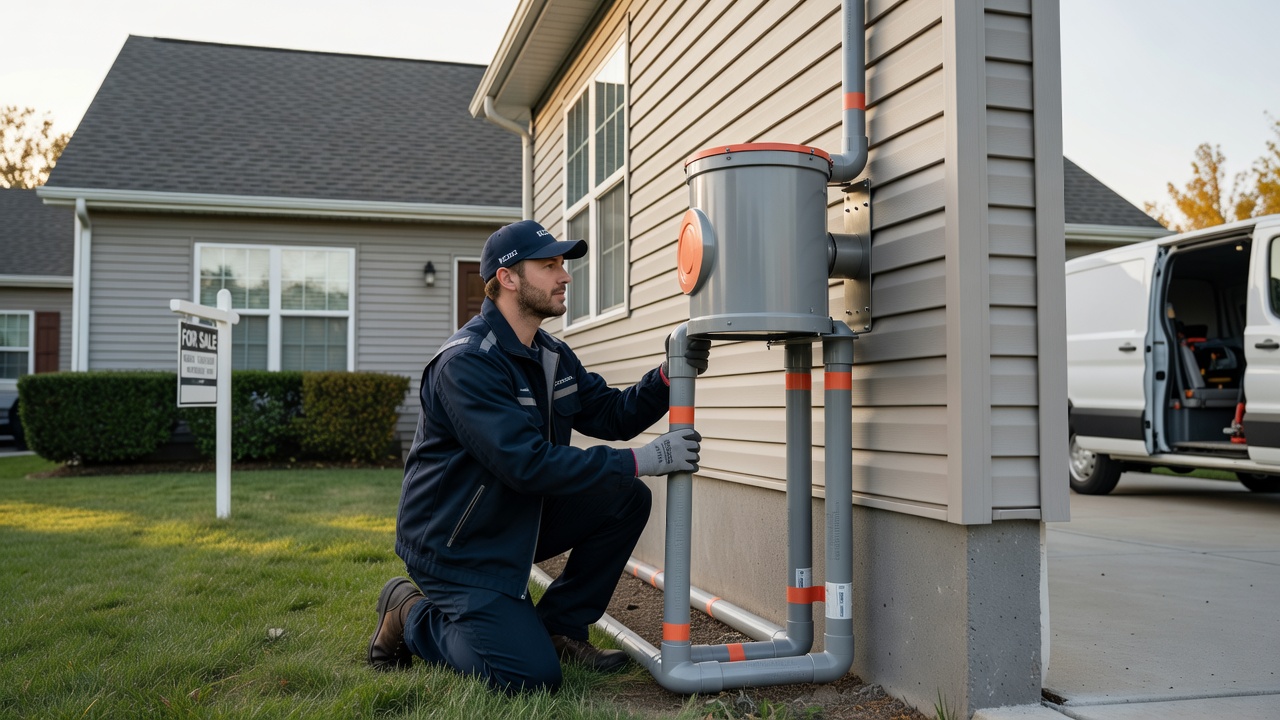 radon mitigation fan PVC pipe exterior installation home