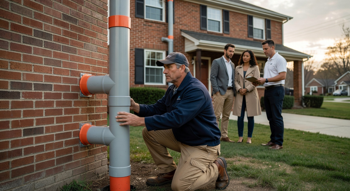 radon mitigation system pipe exterior installation residential home