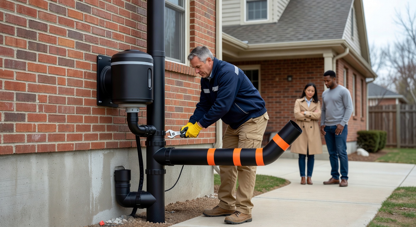 radon mitigation fan pipe exterior house installation