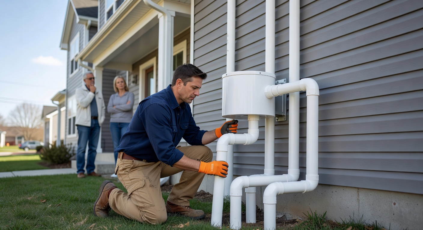 radon mitigation fan PVC pipe exterior home