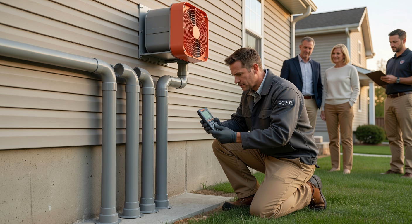 radon mitigation fan PVC pipe exterior home