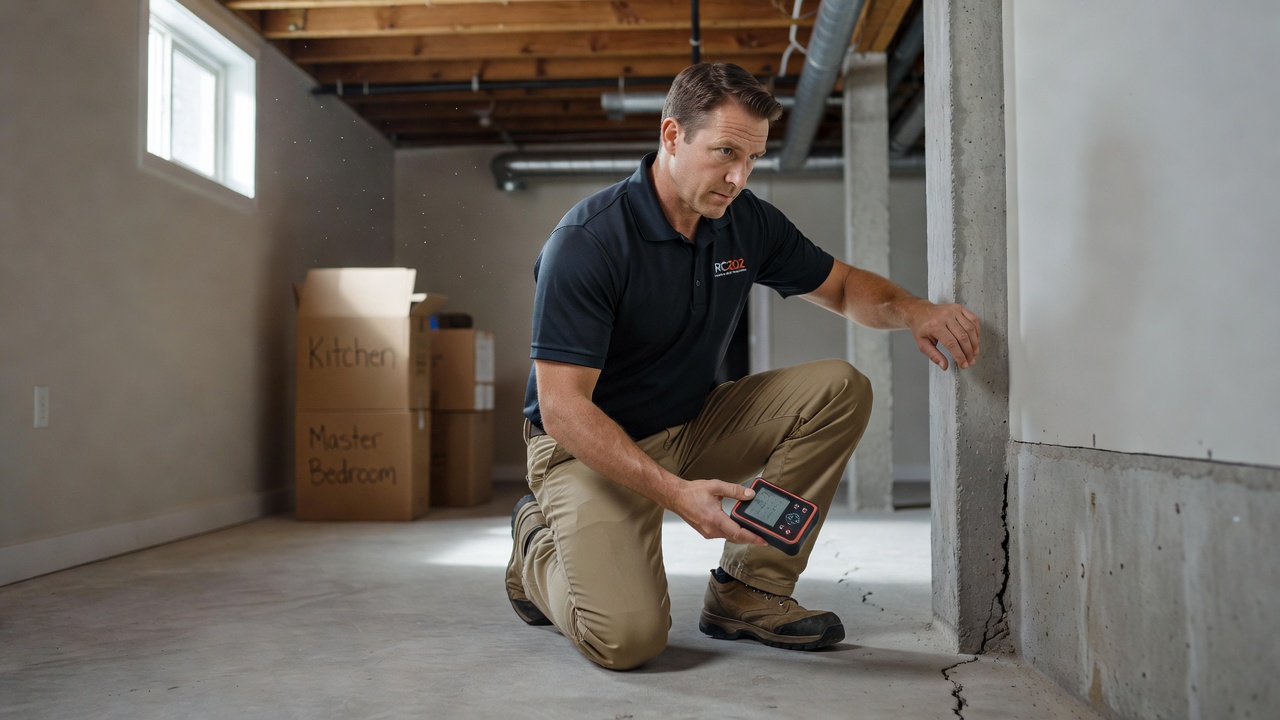 radon technician testing equipment basement inspection
