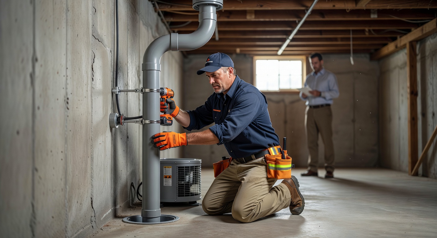 radon mitigation system pipe installation residential basement