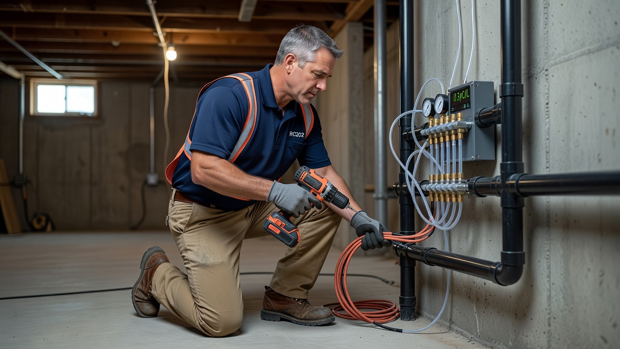 licensed radon technician installing mitigation system ohio home