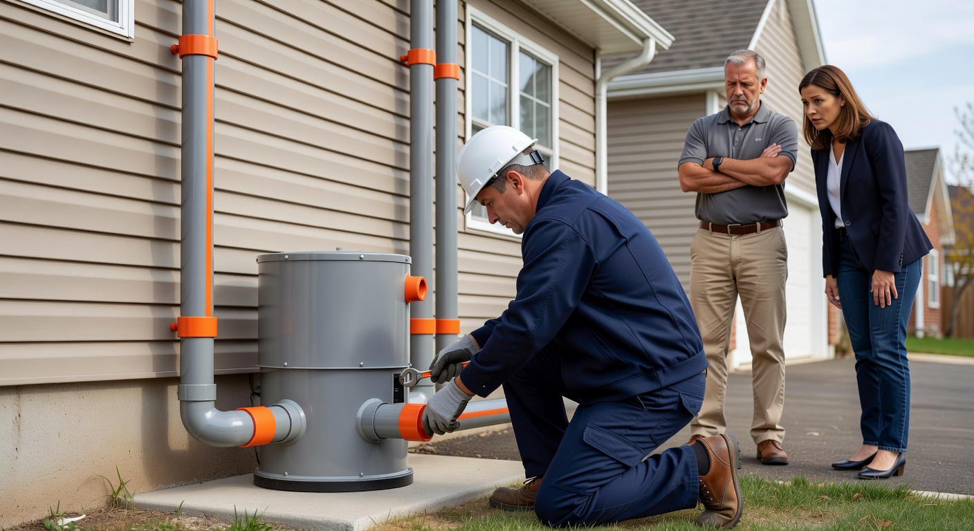 radon mitigation pipe fan exterior residential home