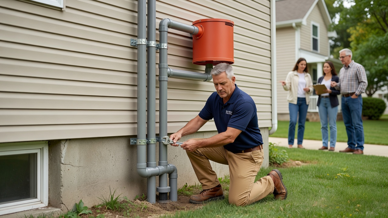 radon mitigation fan PVC pipe exterior installation