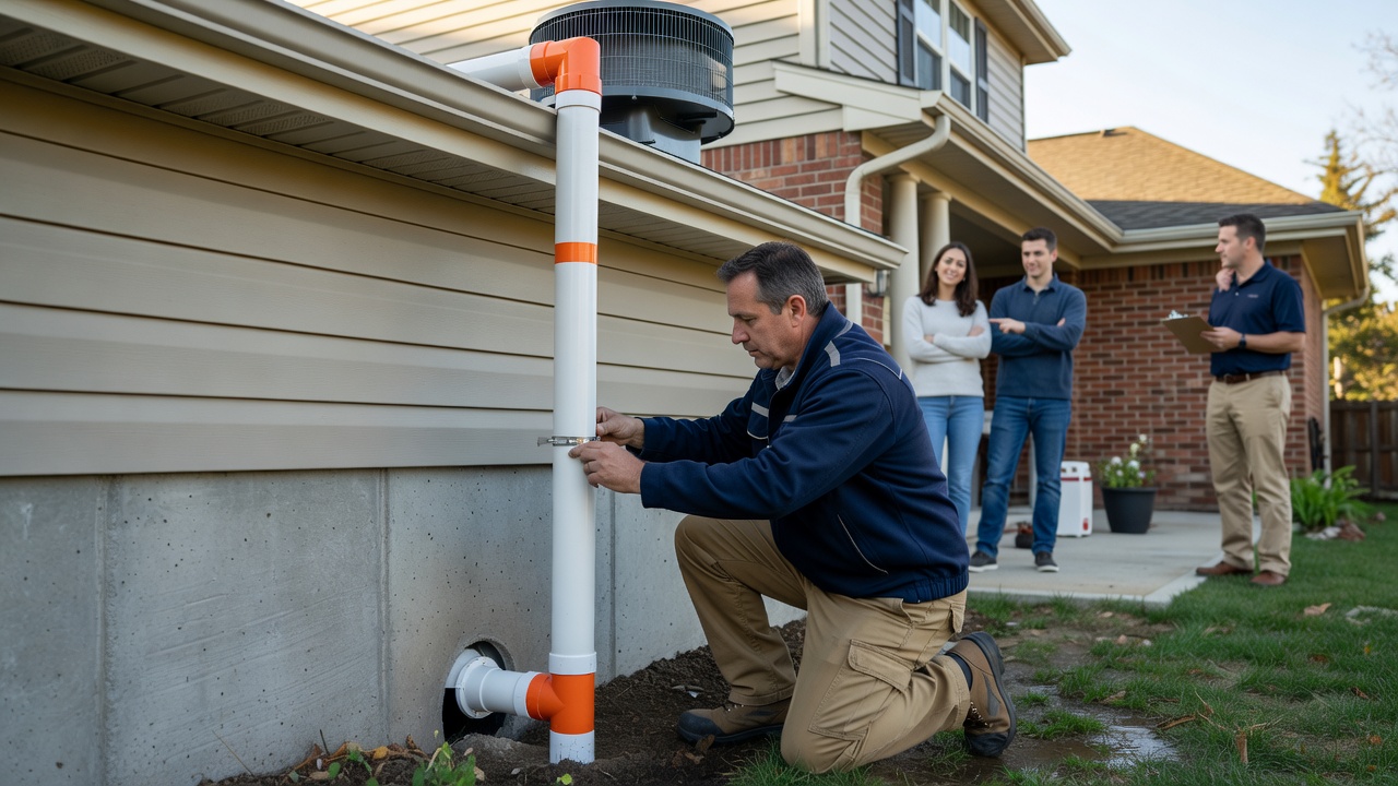 radon mitigation fan PVC pipe exterior installation
