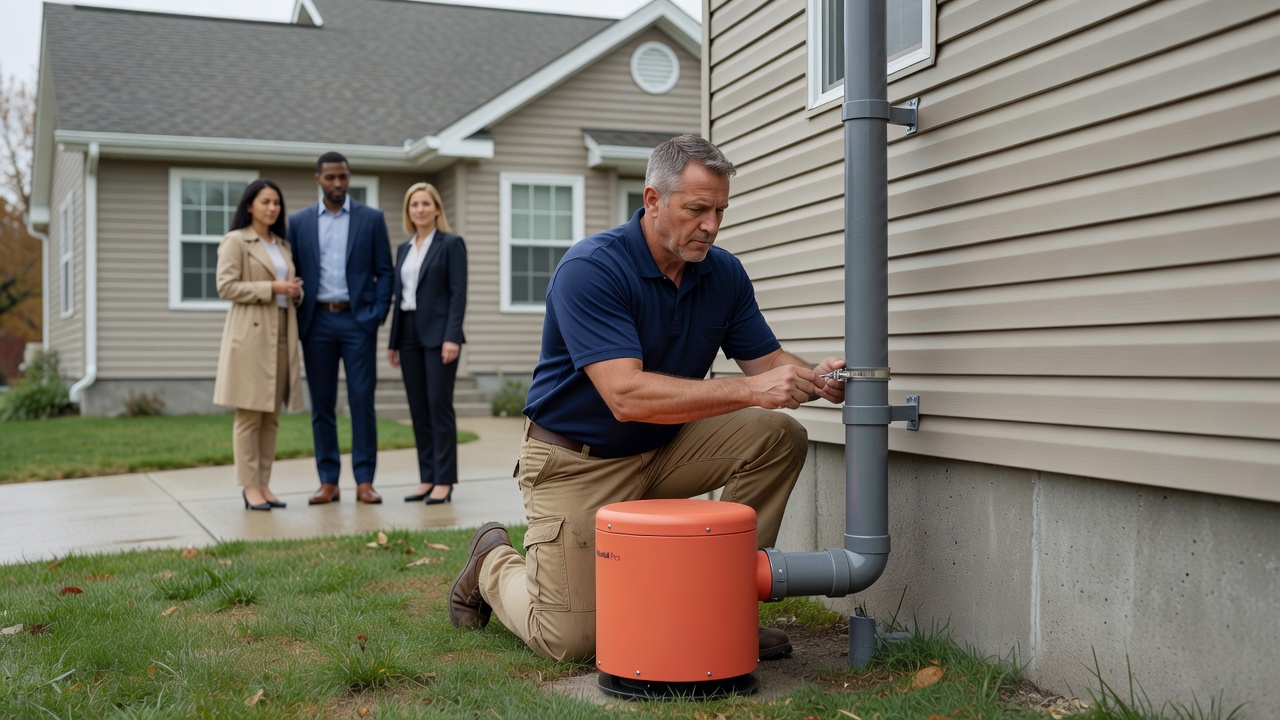 radon mitigation fan PVC pipe exterior installation house