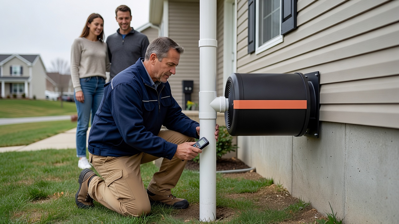 radon mitigation fan exterior pipe residential home