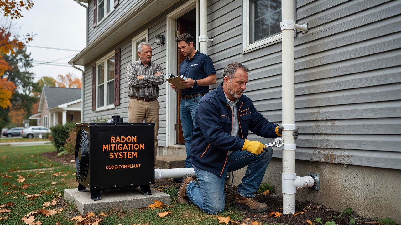 radon mitigation fan PVC pipe exterior installation home