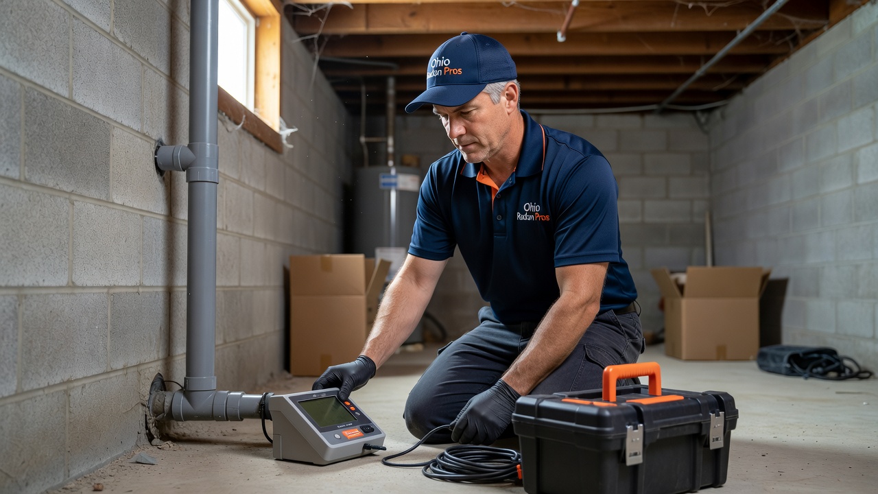 radon technician testing equipment Ohio home