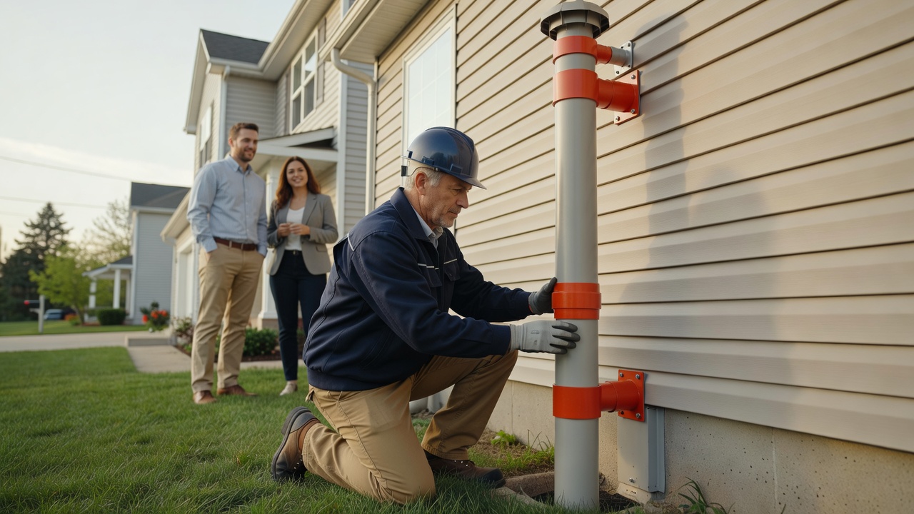 radon mitigation fan pipe exterior installation Ohio home