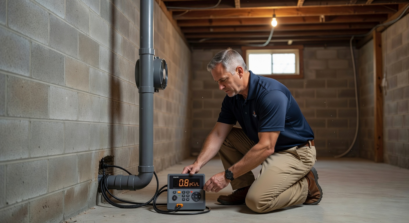radon technician testing equipment Ohio home