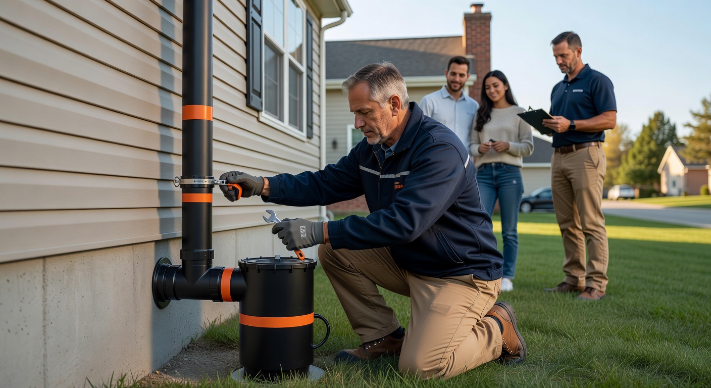 radon mitigation fan pipe exterior installation