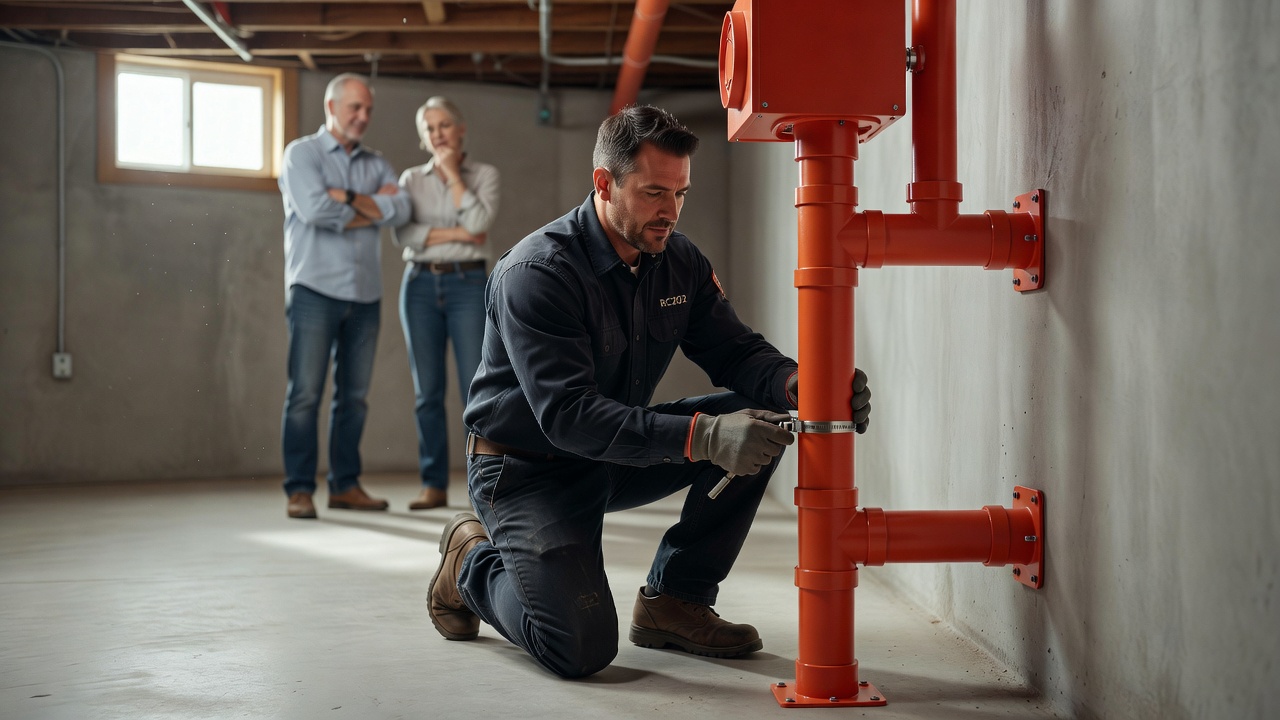 radon mitigation fan pipe basement installation